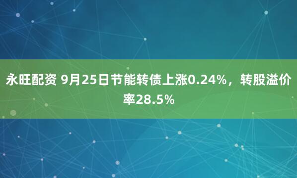 永旺配资 9月25日节能转债上涨0.24%，转股溢价率28.5%